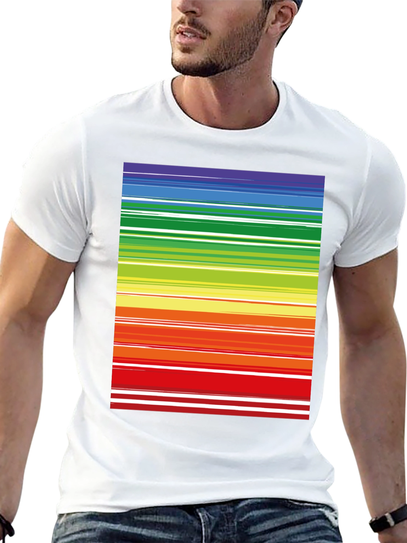 Rainbow Stripes Black Tee - Bold & Bright Style