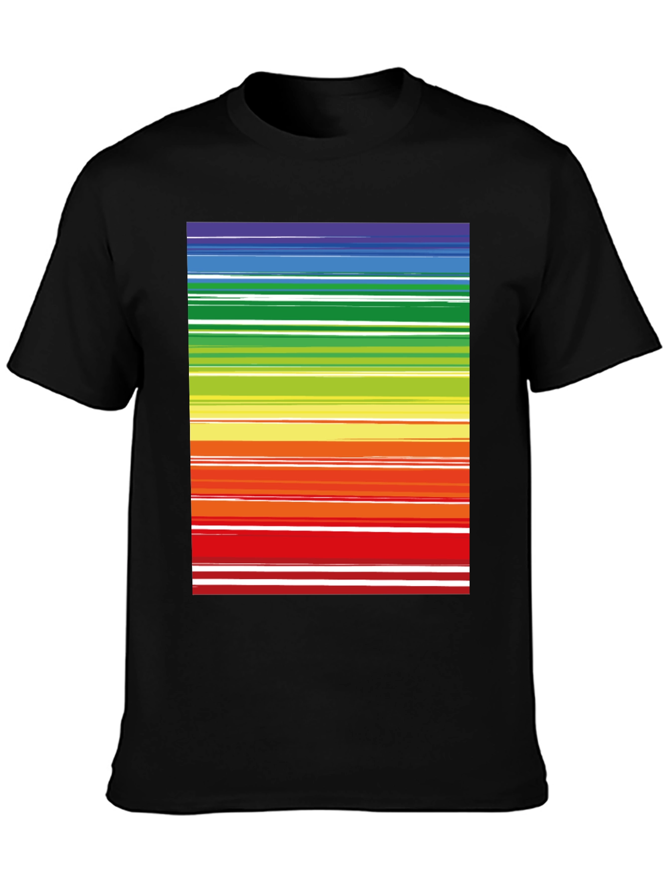 Rainbow Stripes Black Tee - Bold & Bright Style