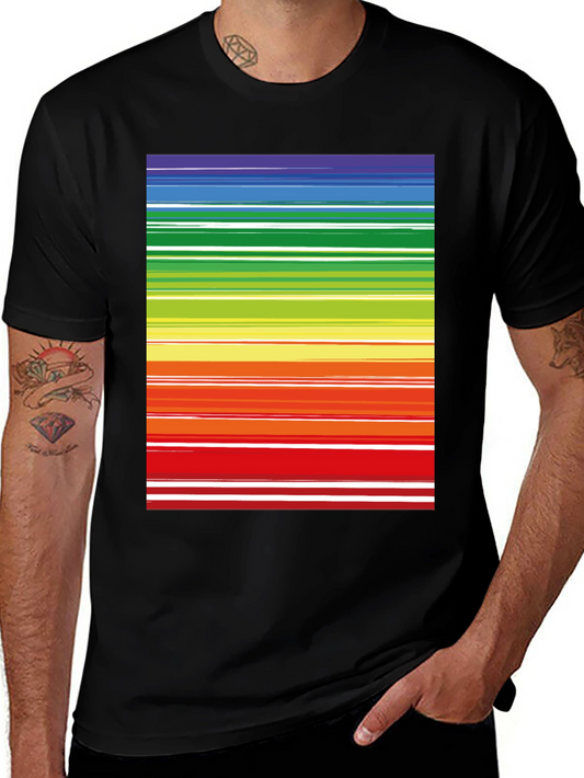 Rainbow Stripes Black Tee - Bold & Bright Style