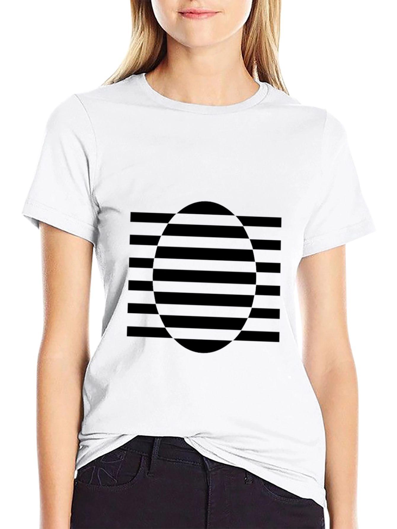 Modern Graphic Tee - Black Striped Oval Design