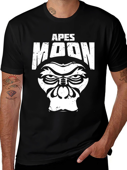 Apes to the Moon Graphic T-Shirt - Black Crew Neck