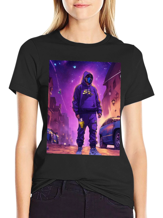 Black T-Shirt with Urban Galaxy Graphic