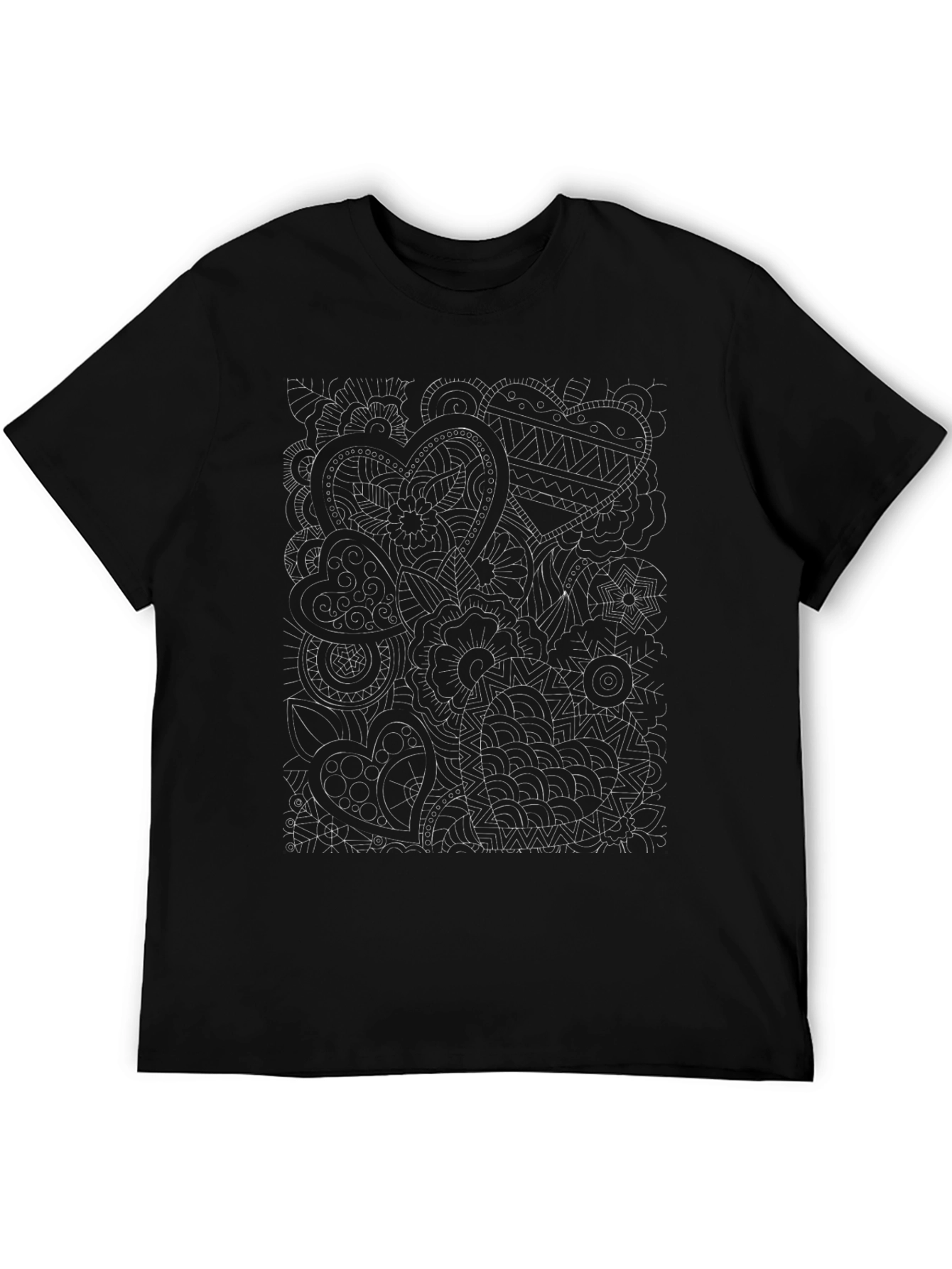 Abstract Heart Print Black T-Shirt