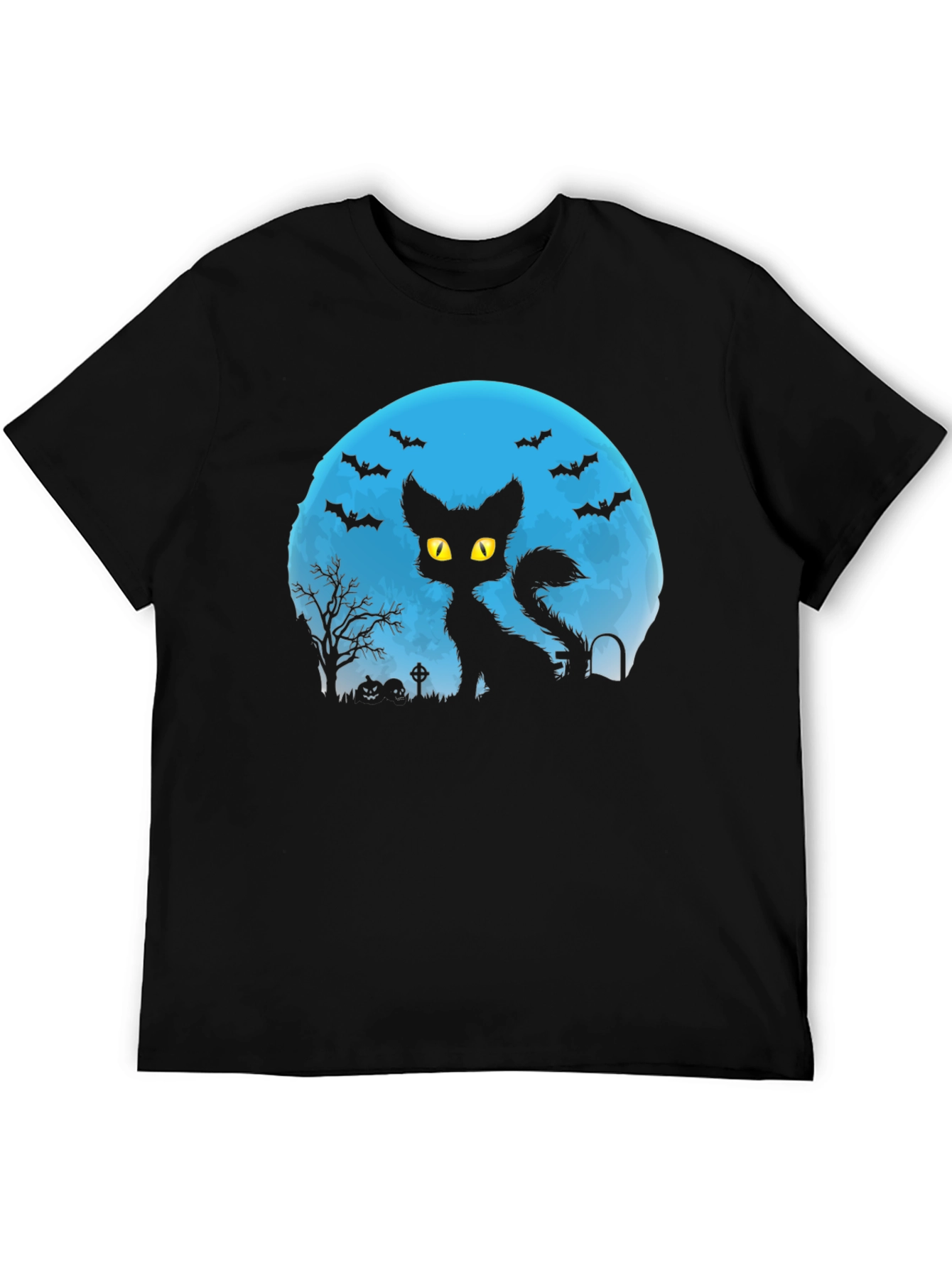 Halloween Cat Silhouette T-Shirt - Spooky Moon Design