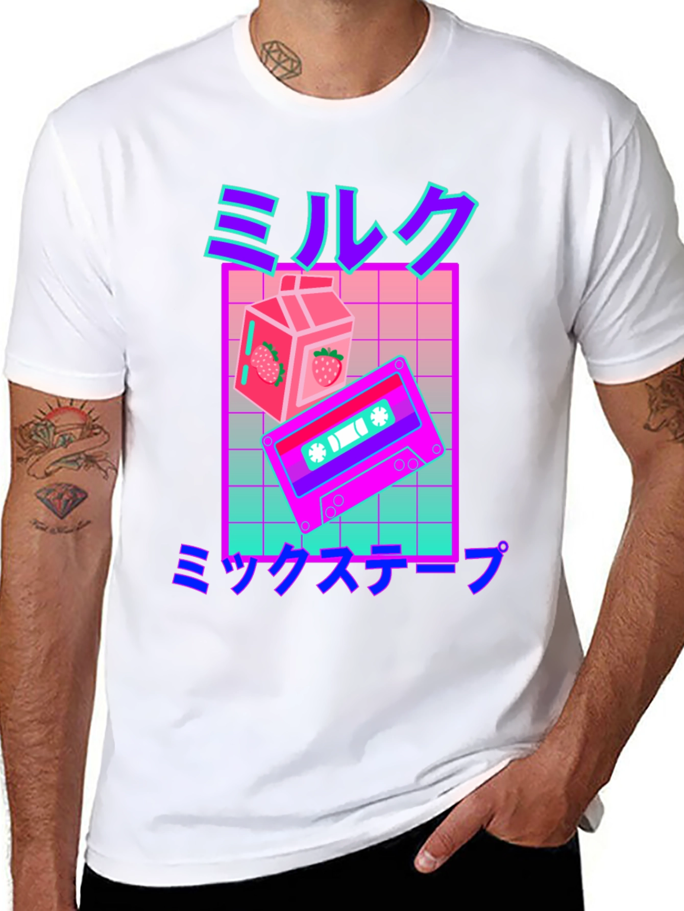 Retro Vaporwave Milk & Mixtape Graphic T-Shirt