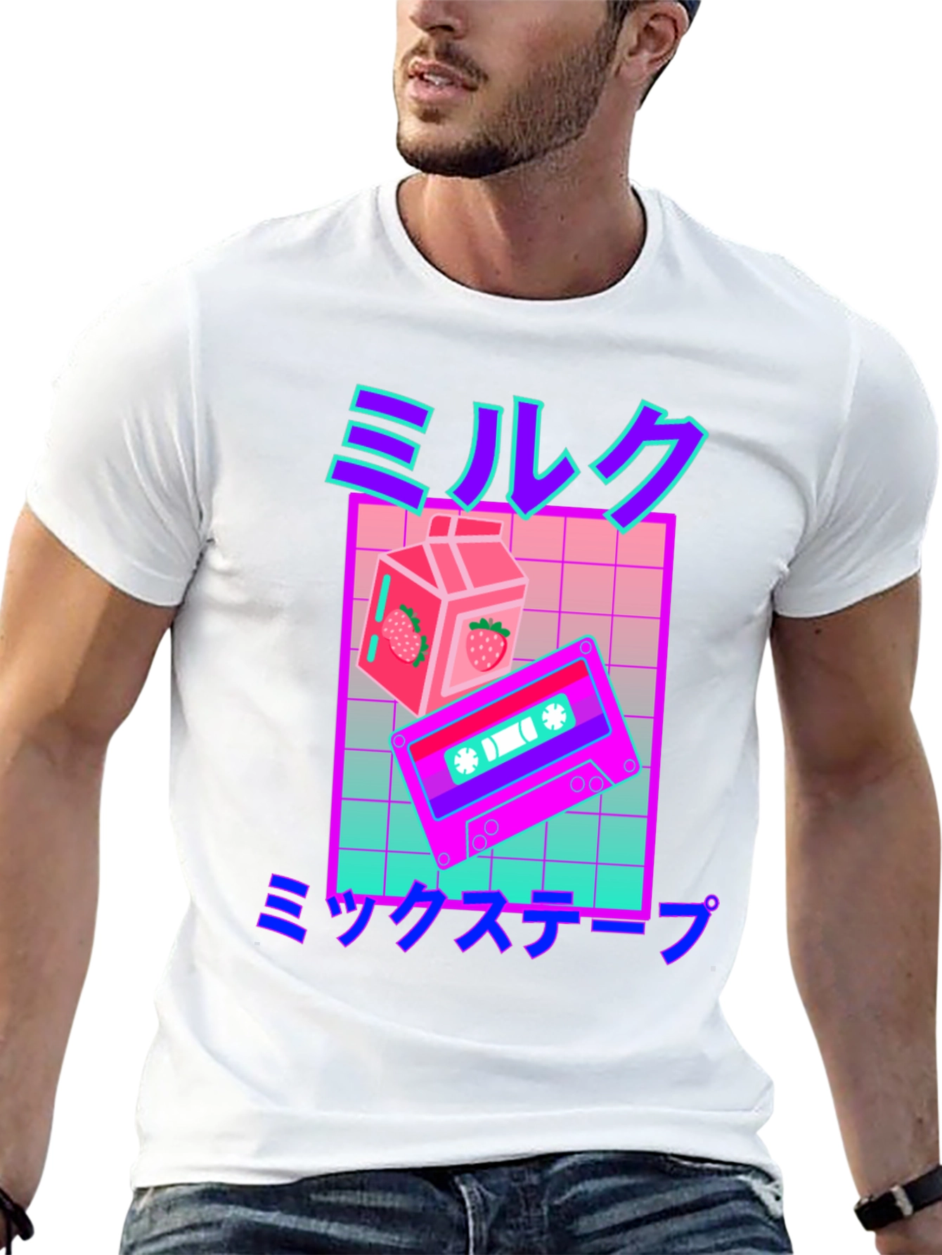 Retro Vaporwave Milk & Mixtape Graphic T-Shirt