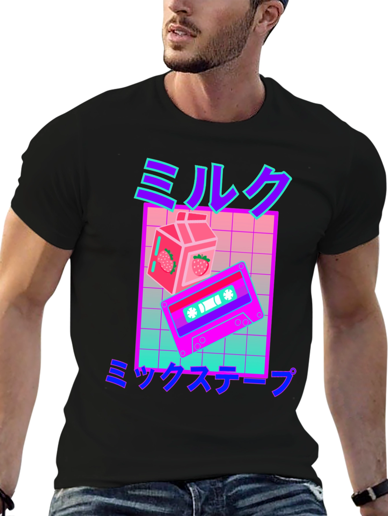 Retro Vaporwave Milk & Mixtape Graphic T-Shirt