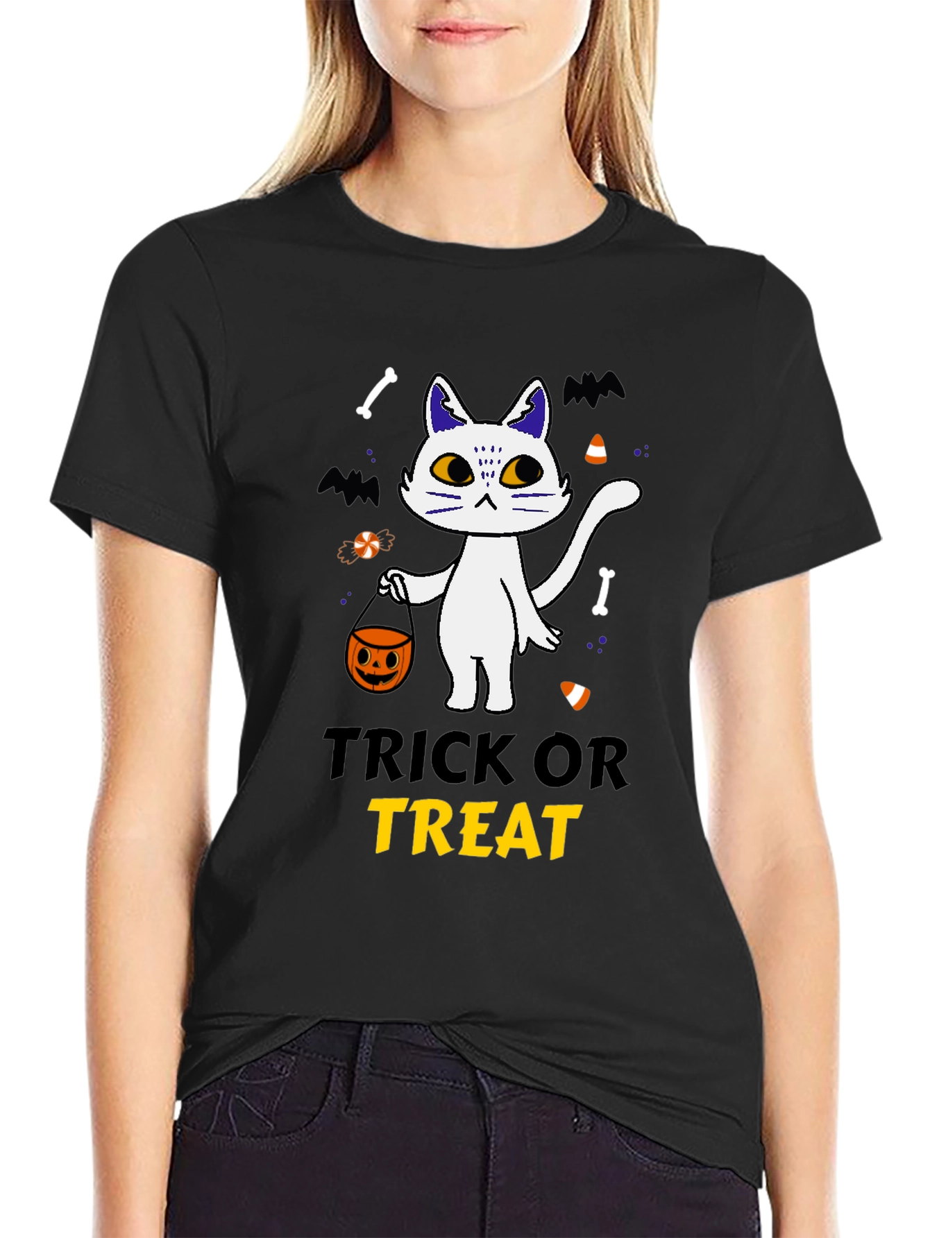 Trick or Treat Halloween Cat T-Shirt