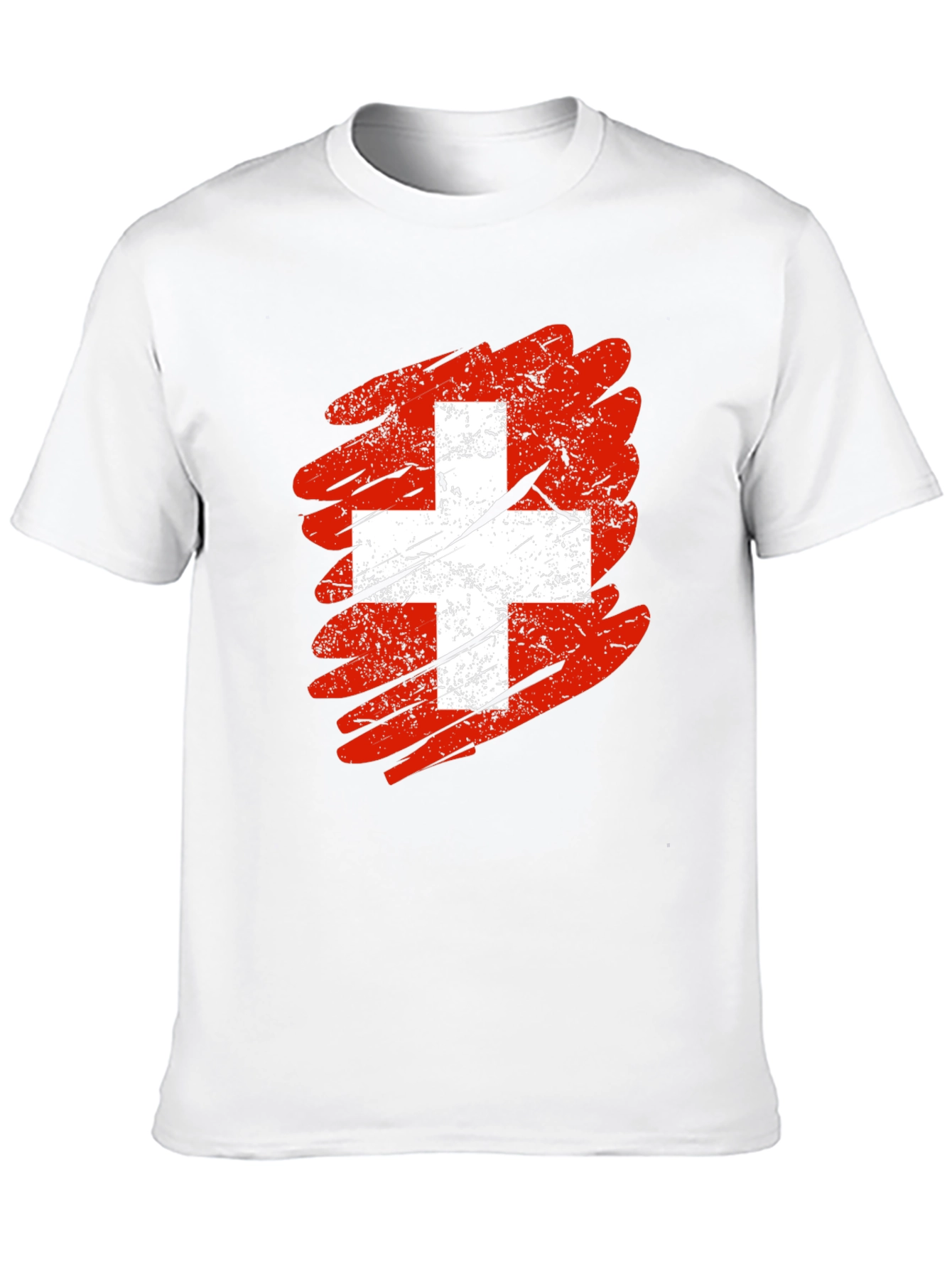 Distressed Swiss Flag Graphic Tee - Mens Black T-Shirt