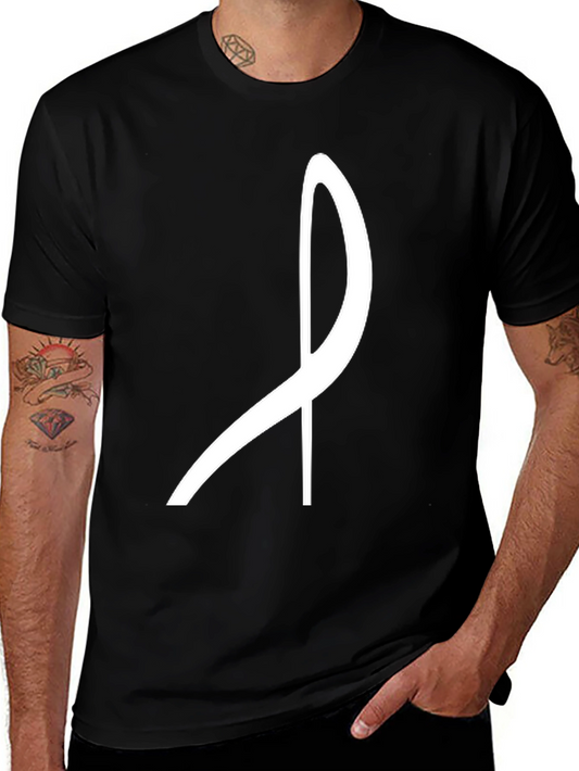 Minimalist Ribbon Graphic Tee - Black Cotton Casual Shirt