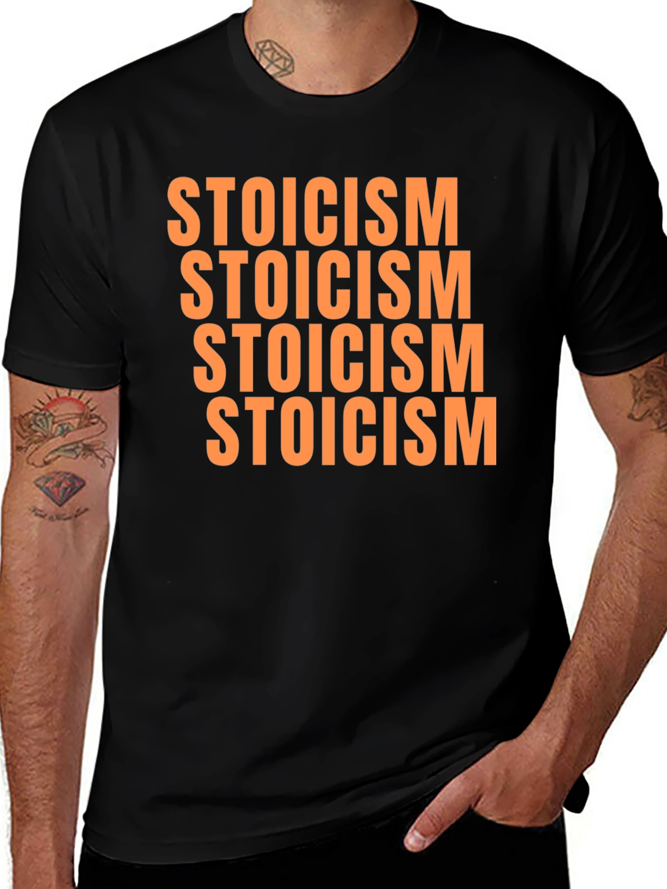 Stoicism T-Shirt - Black Repeated Text Design