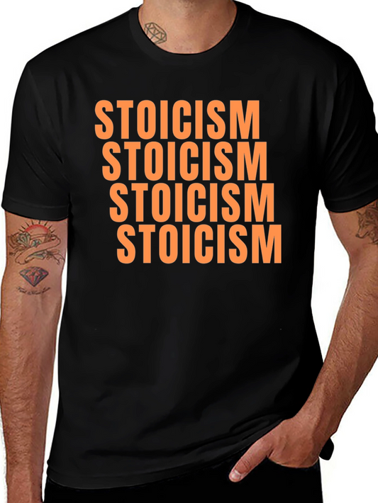 Stoicism T-Shirt - Black Repeated Text Design