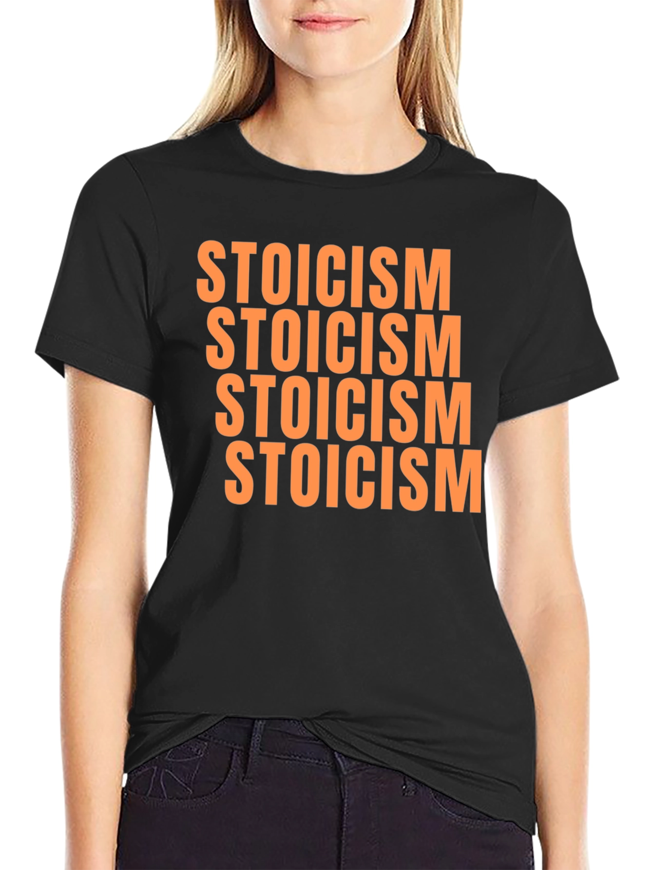 Stoicism T-Shirt - Black Repeated Text Design