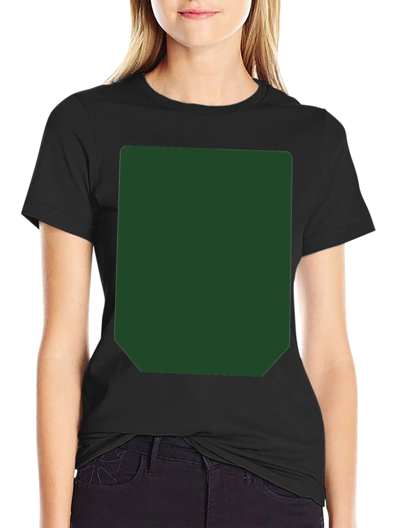 Black Short Sleeve T-Shirt with Green Rectangle