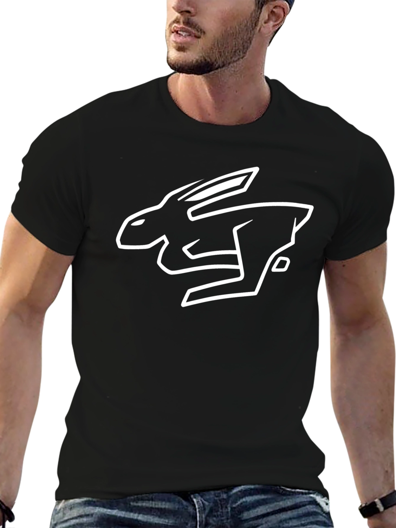 Rabbit Graphic Tee - Black Cotton T-Shirt
