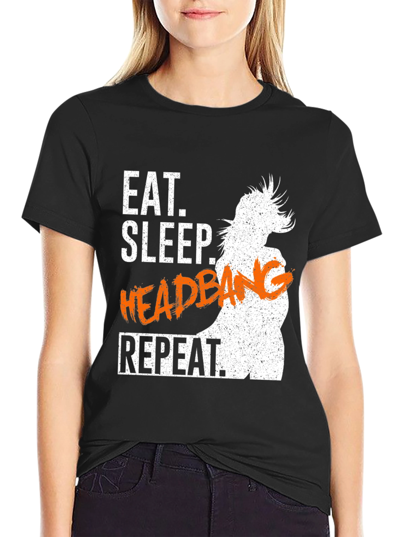 Eat Sleep Headbang Repeat Black Graphic T-Shirt