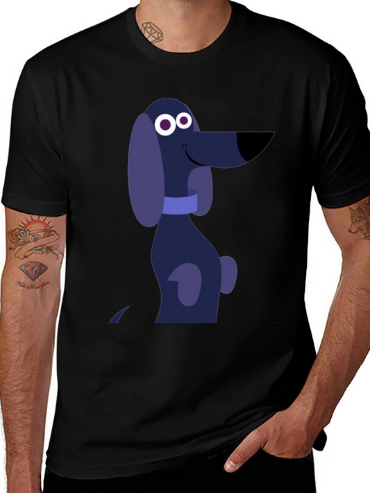 Cartoon Dog Graphic T-Shirt - Black Cotton Tee
