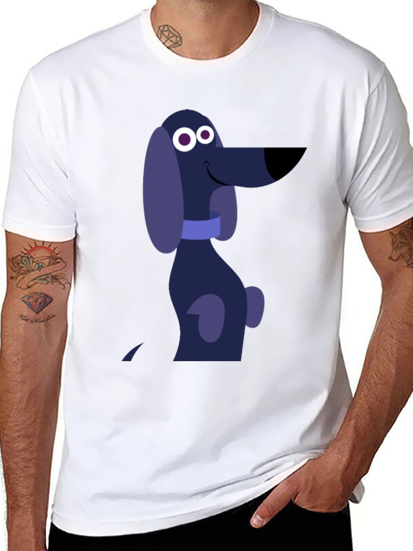 Cartoon Dog Graphic T-Shirt - Black Cotton Tee