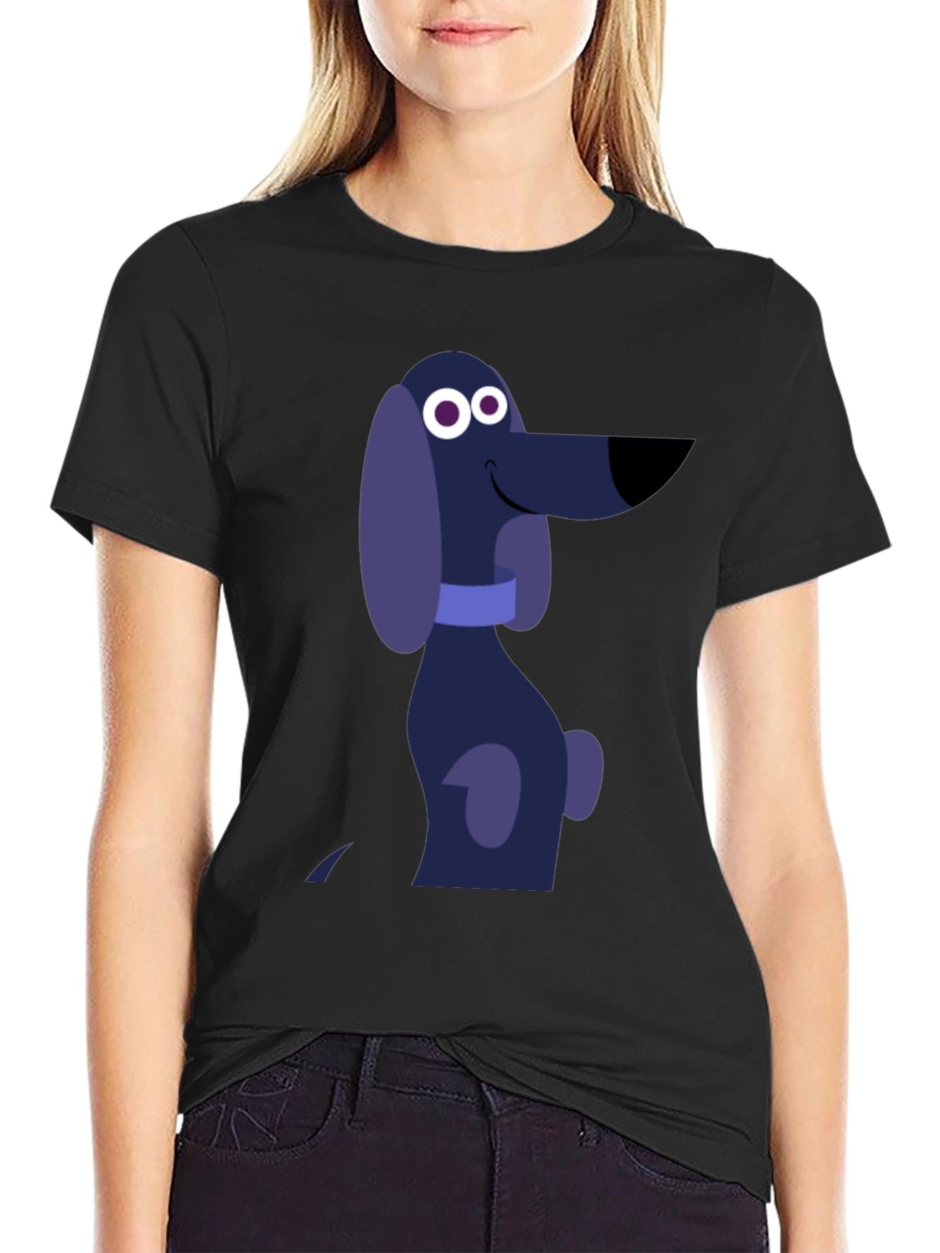 Cartoon Dog Graphic T-Shirt - Black Cotton Tee