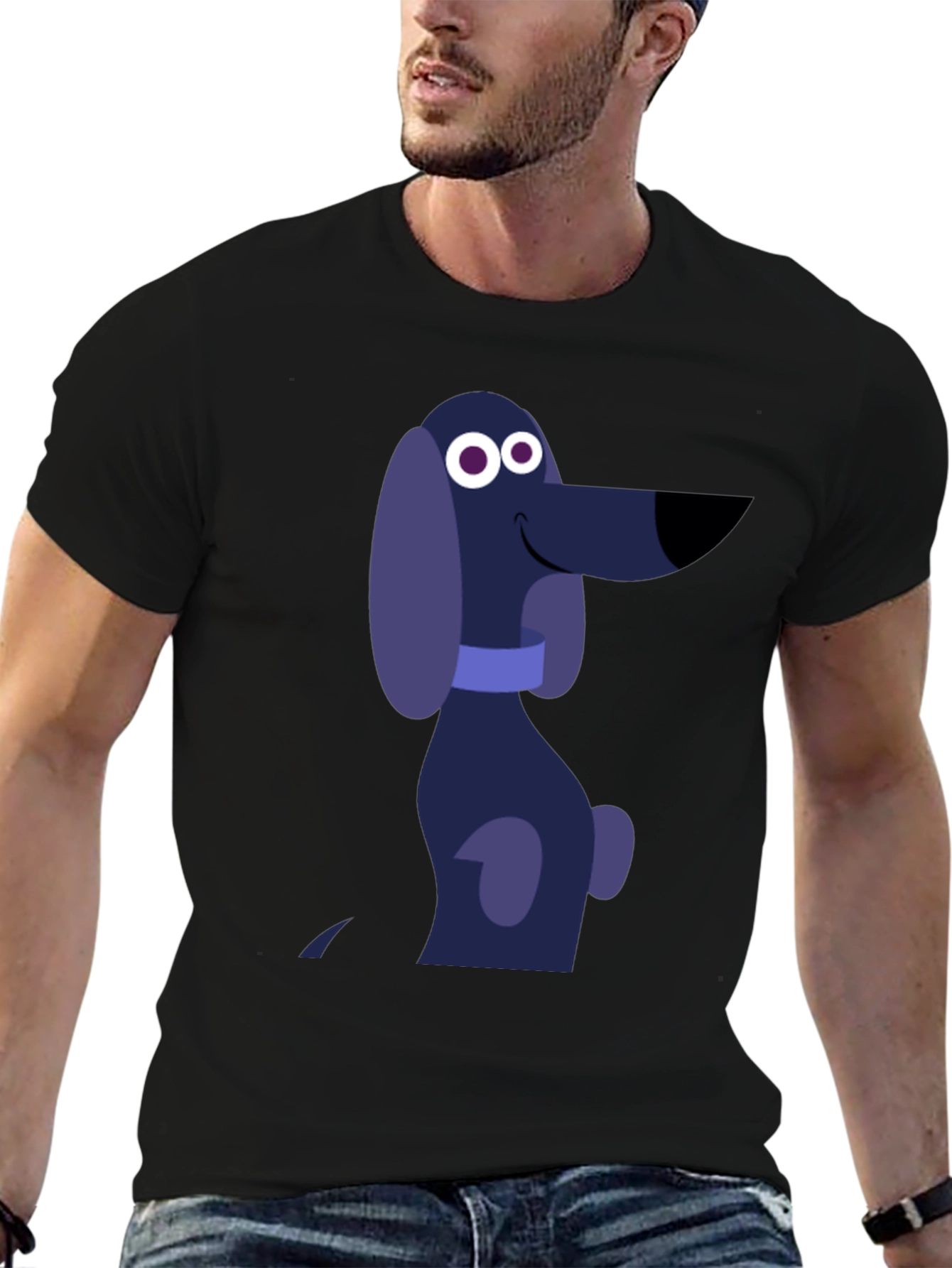 Cartoon Dog Graphic T-Shirt - Black Cotton Tee