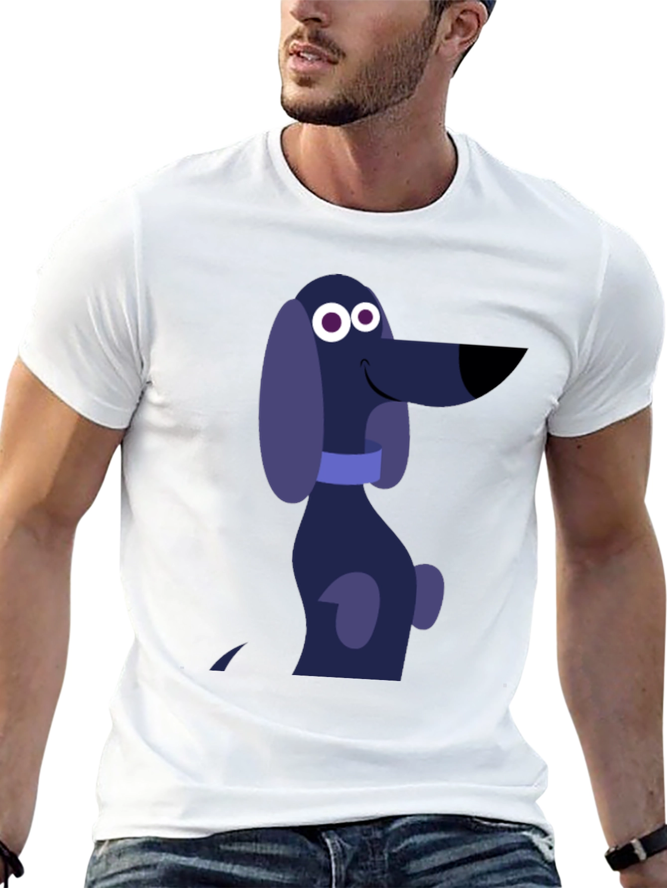 Cartoon Dog Graphic T-Shirt - Black Cotton Tee