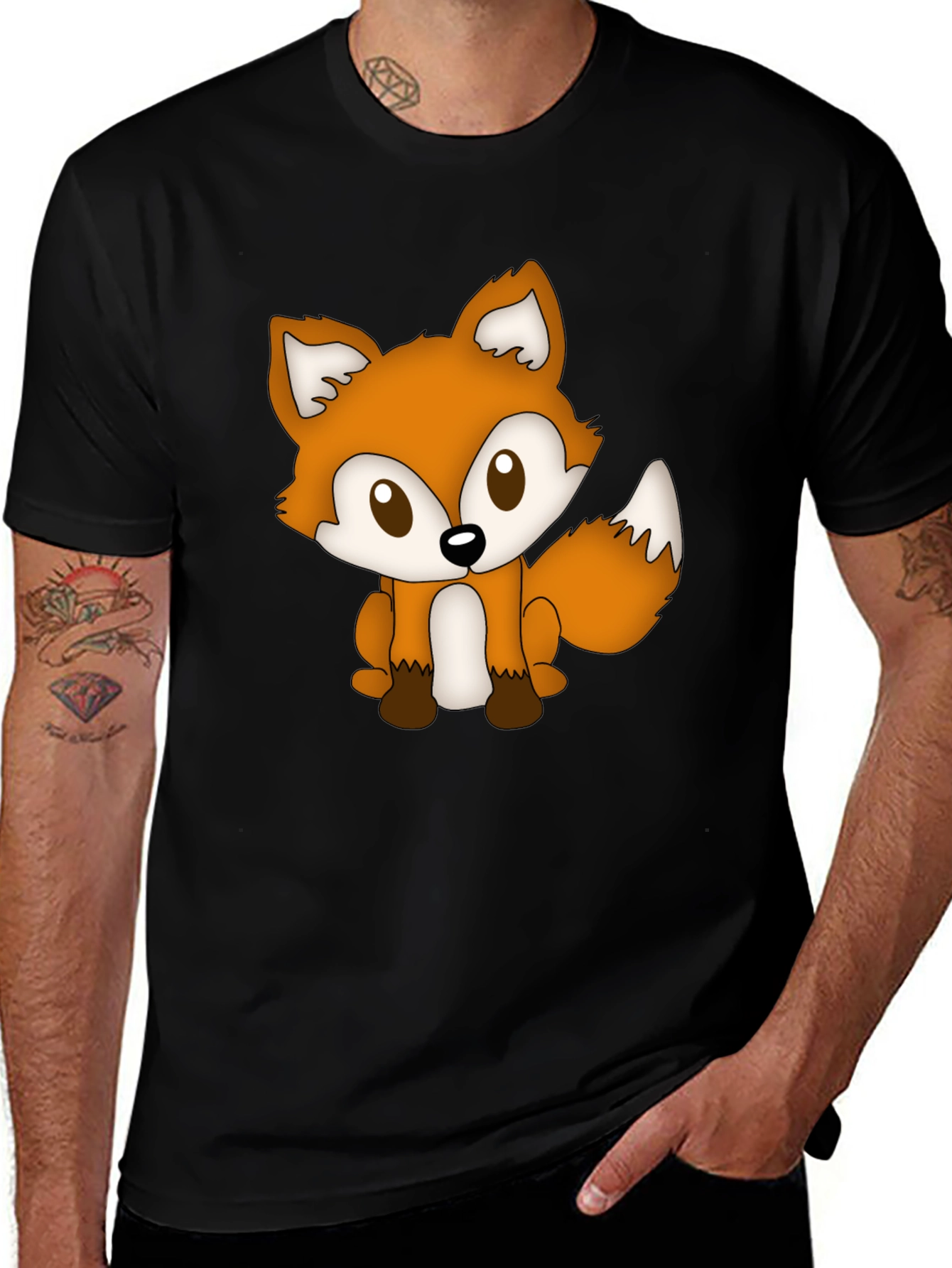 Cute Fox Graphic Tee - Soft Black T-Shirt