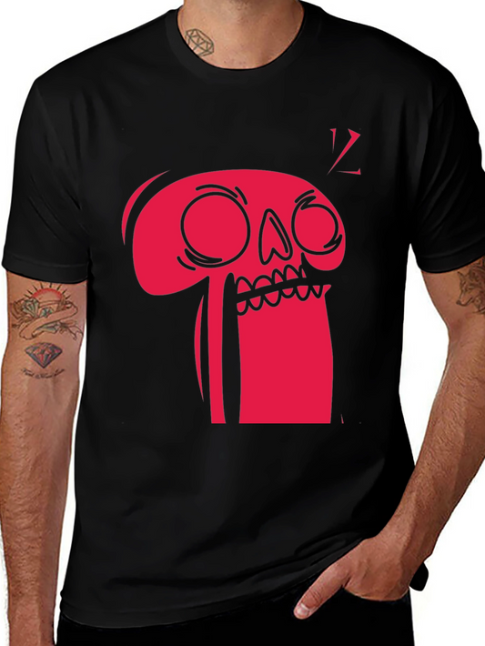 Bold Graphic Tee - Red Cartoon Skull on Black