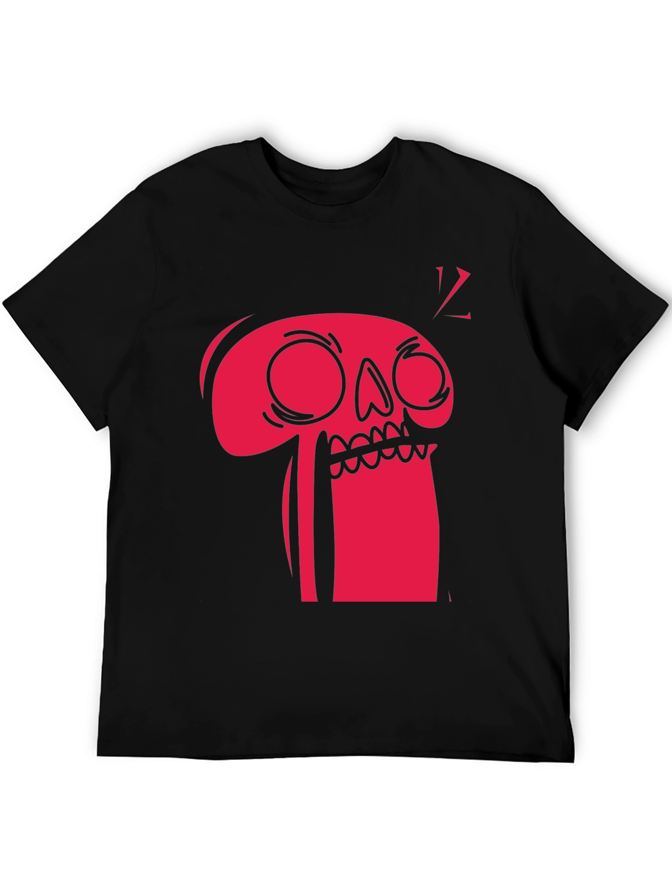 Bold Graphic Tee - Red Cartoon Skull on Black