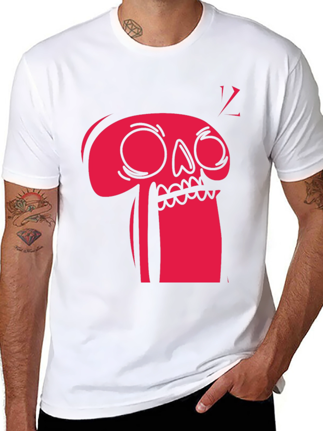 Bold Graphic Tee - Red Cartoon Skull on Black