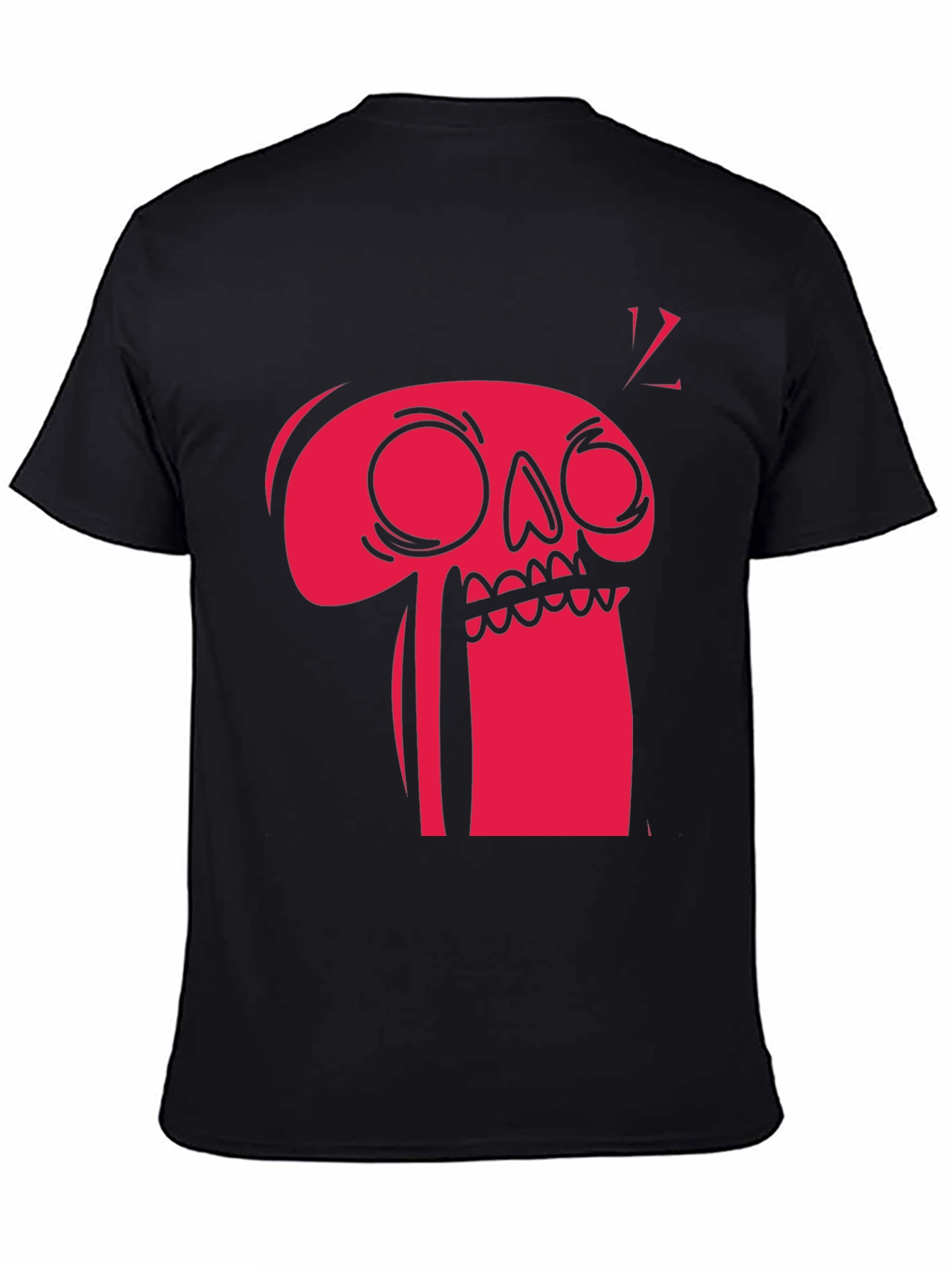 Bold Graphic Tee - Red Cartoon Skull on Black