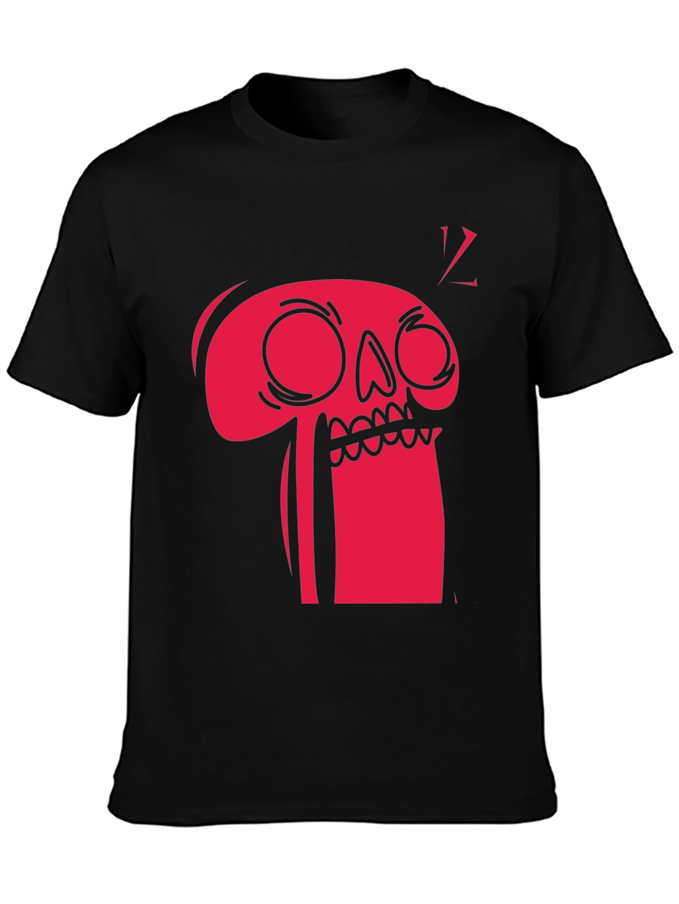 Bold Graphic Tee - Red Cartoon Skull on Black