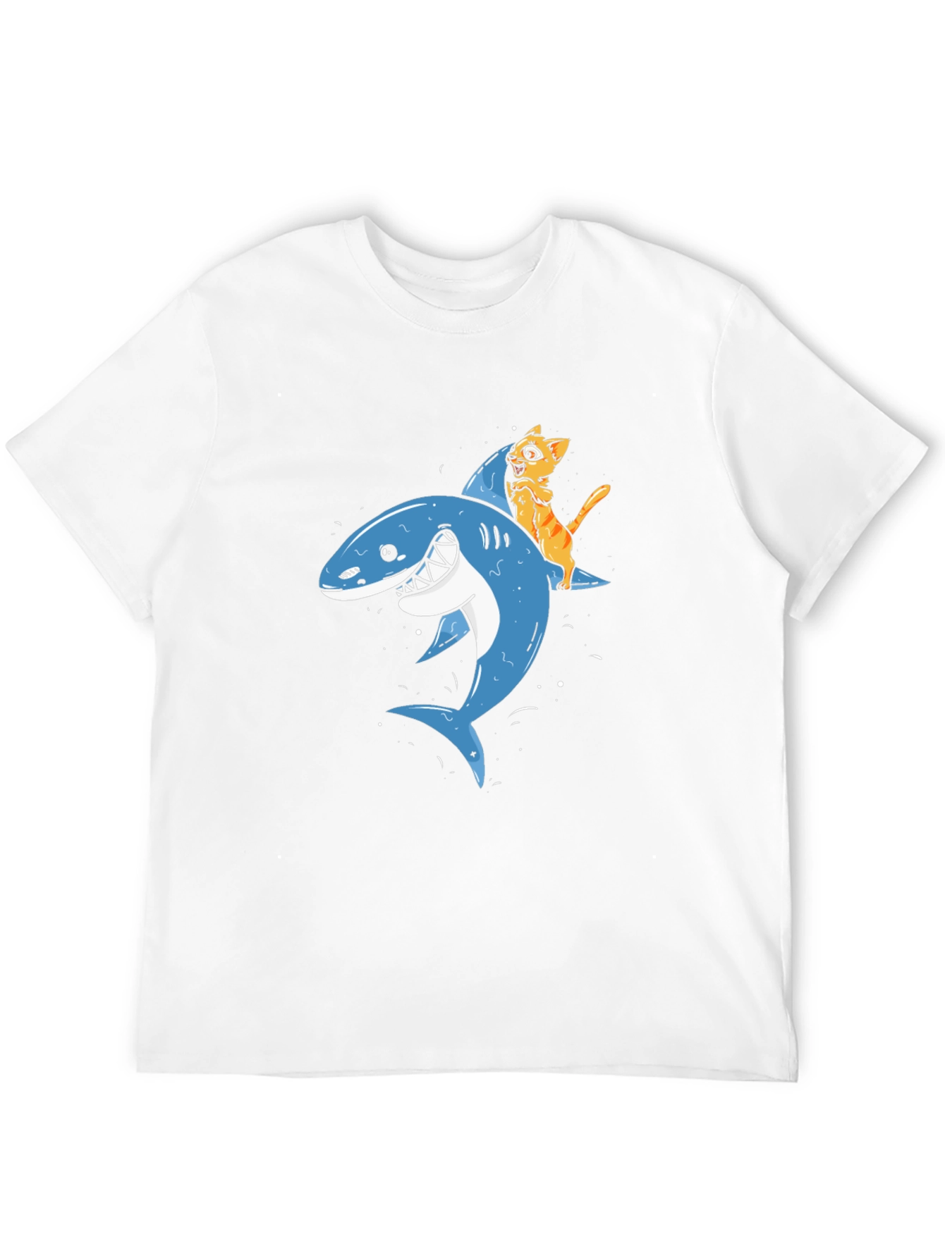 Cat Riding Shark Black T-Shirt