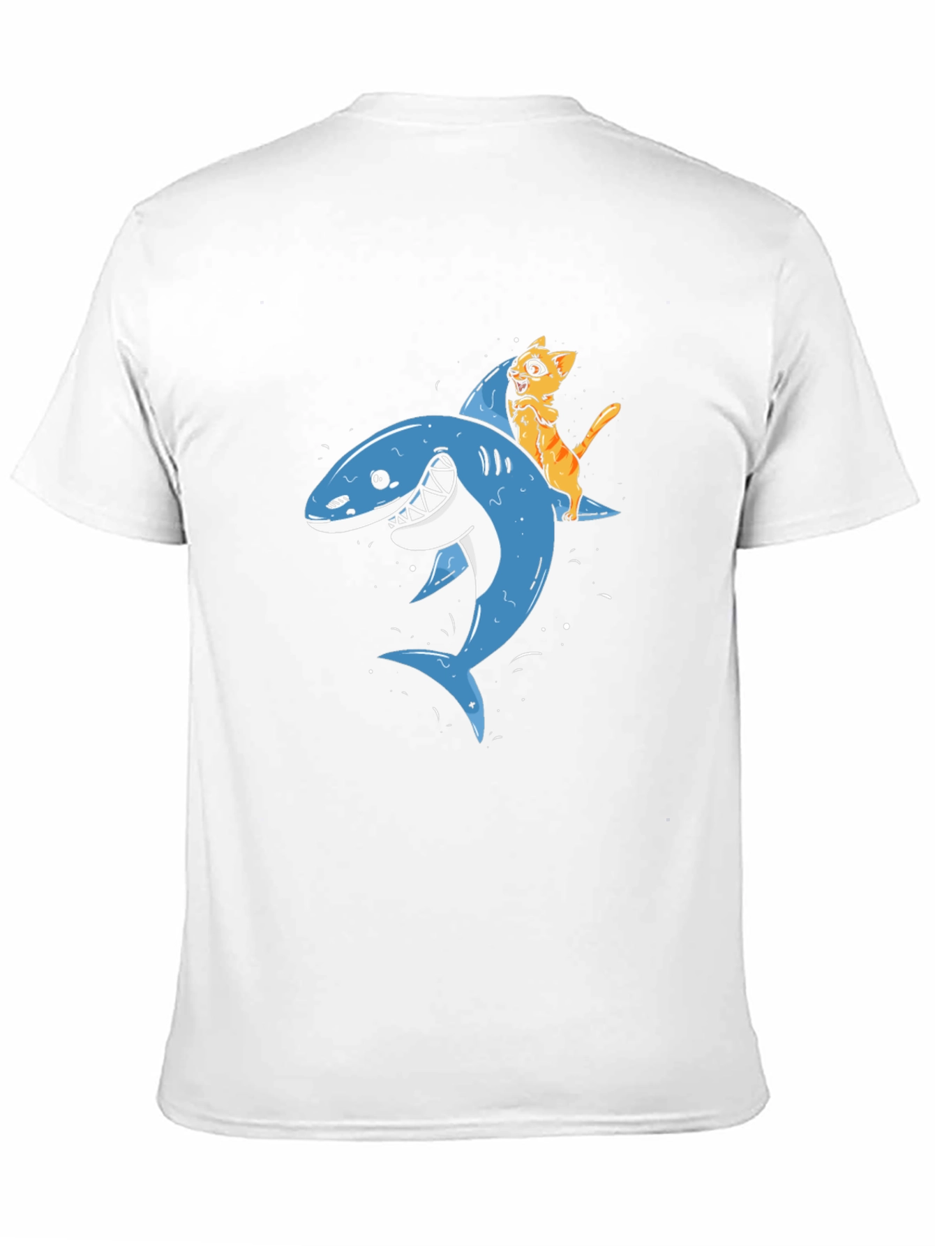 Cat Riding Shark Black T-Shirt