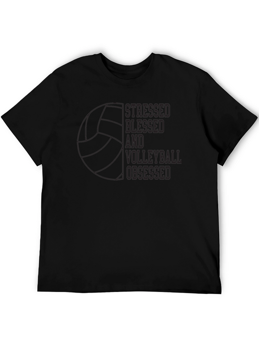 Stressed Blessed Volleyball Obsessed Black T-Shirt