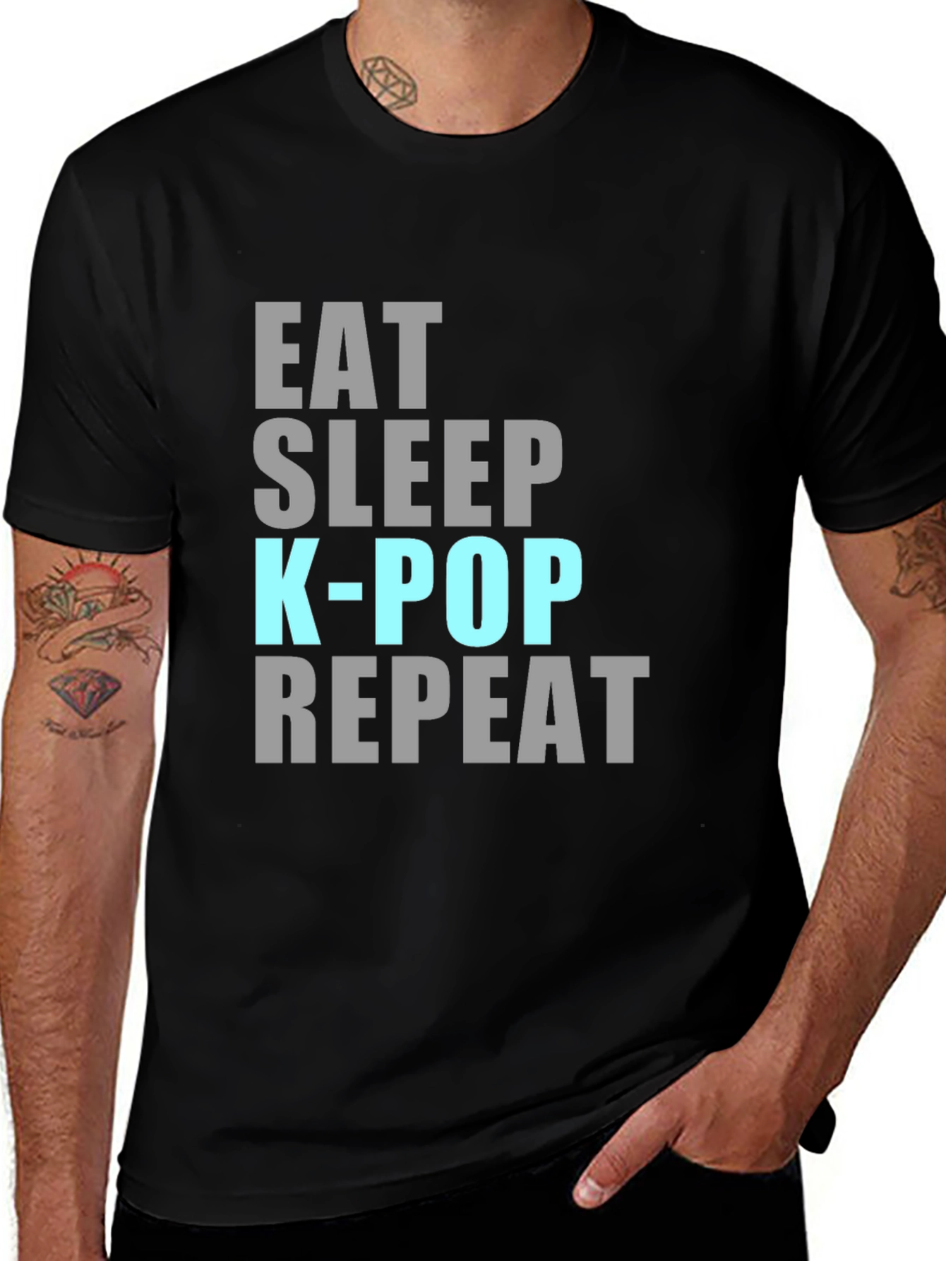 Eat Sleep K-Pop Repeat Black T-Shirt