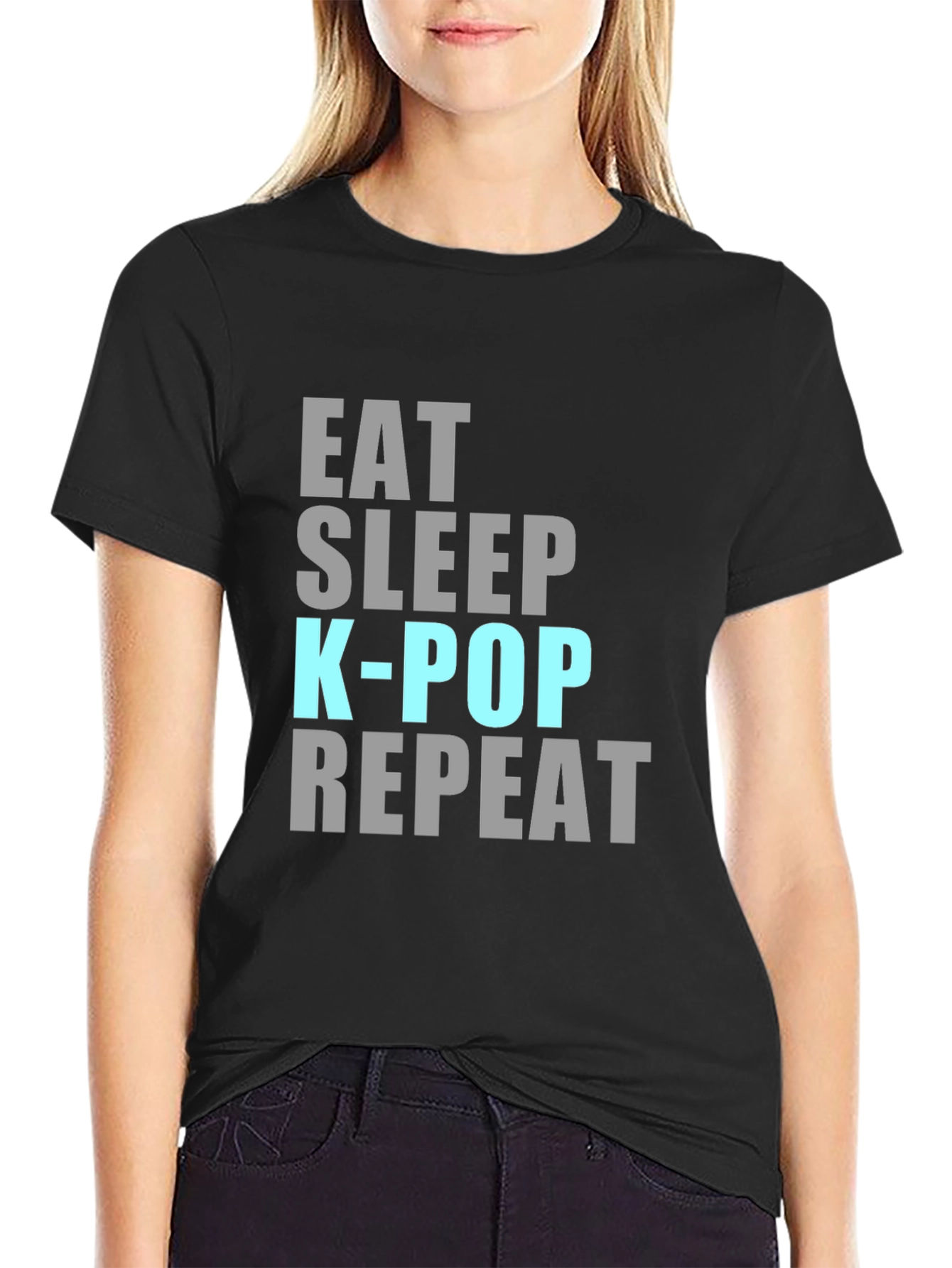 Eat Sleep K-Pop Repeat Black T-Shirt