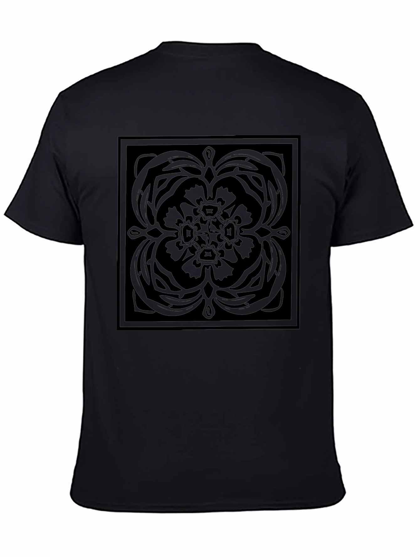 Stylish Black Graphic Tee - Square Floral Pattern