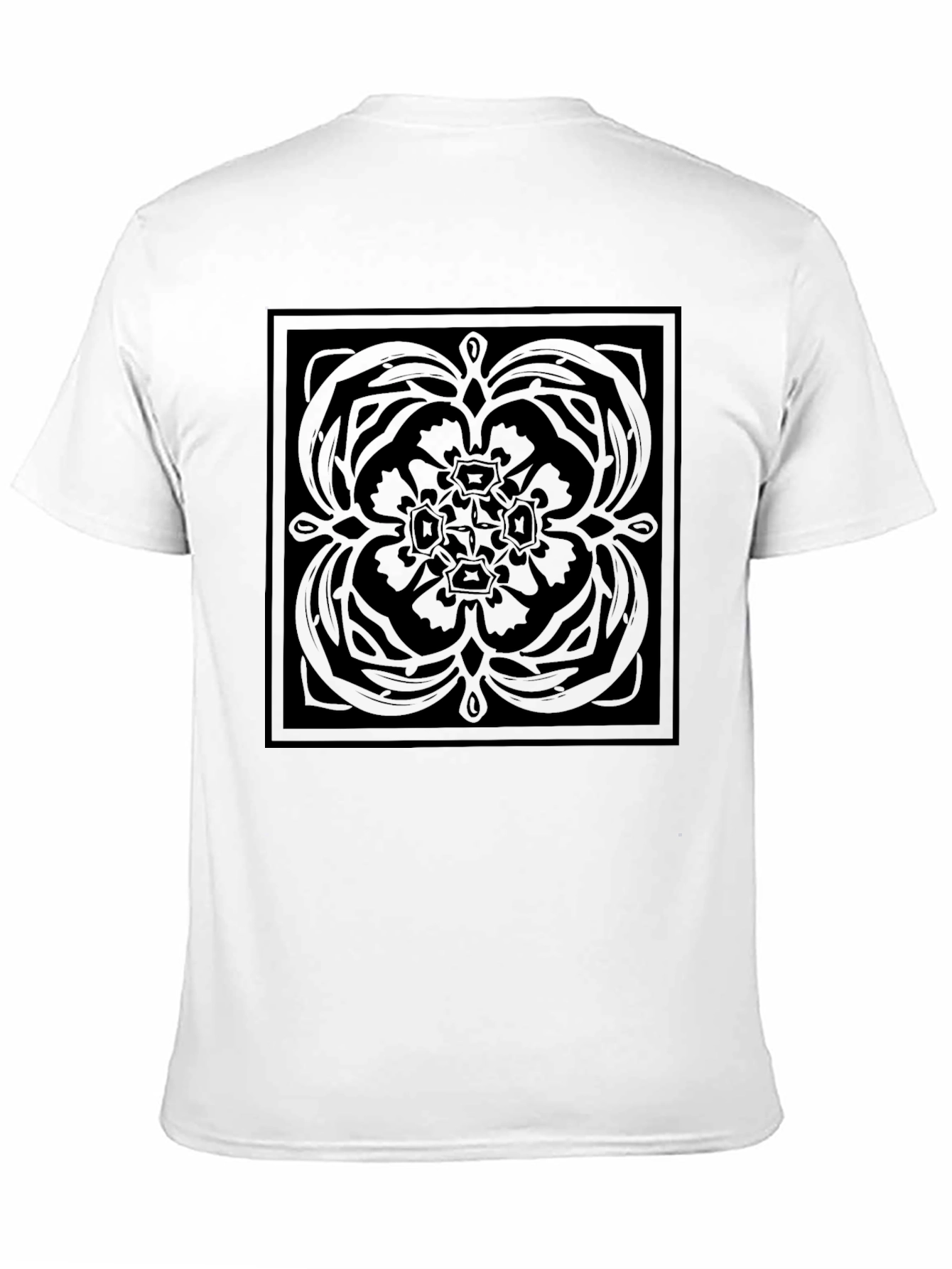 Stylish Black Graphic Tee - Square Floral Pattern