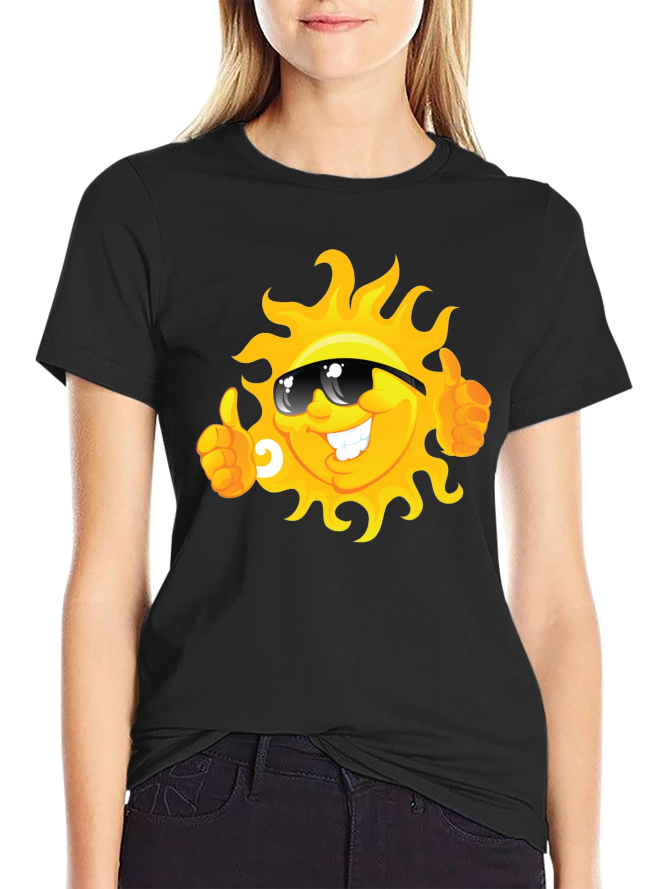 Smiling Sun Cartoon Graphic T-Shirt