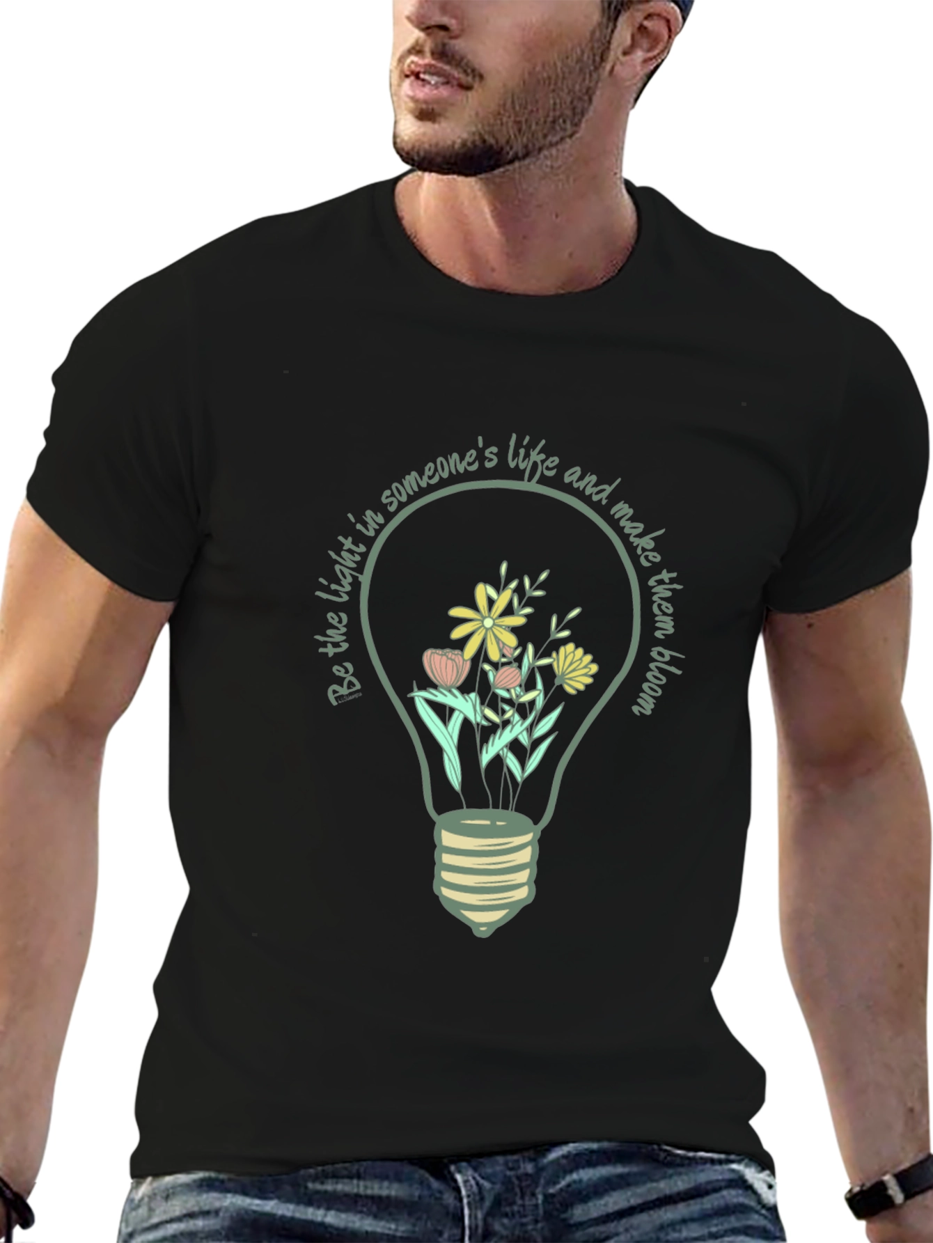 Floral Light Bulb Graphic Tee - Inspirational Design