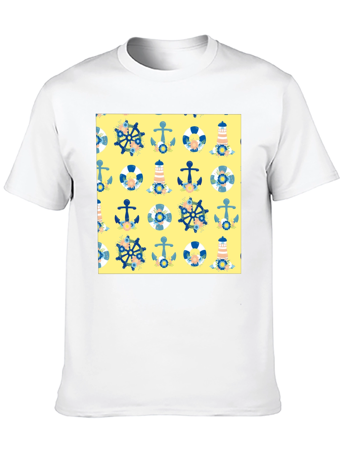 Nautical Pattern T-Shirt - Anchor Wheel Life Preserver