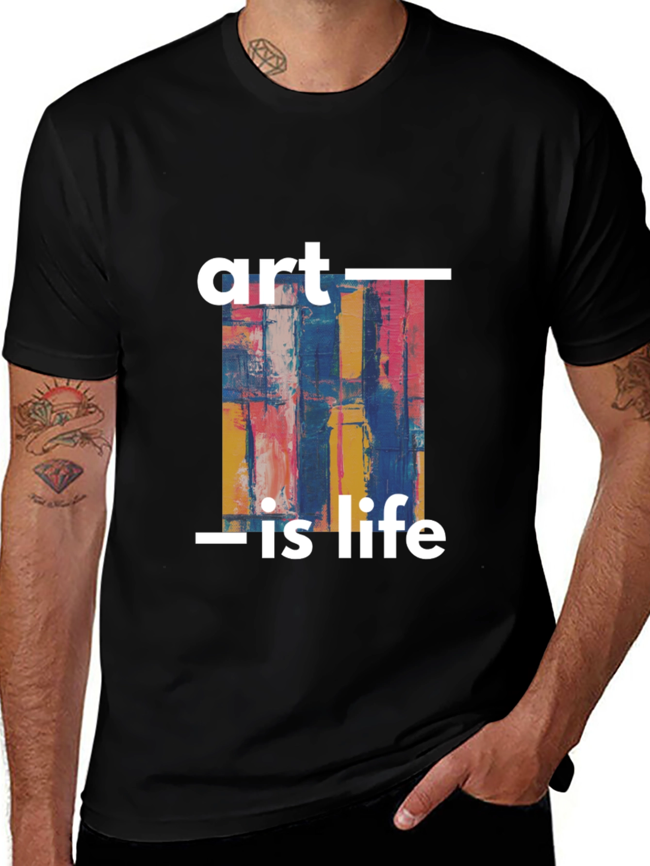 Art Is Life Graphic Print Black T-Shirt