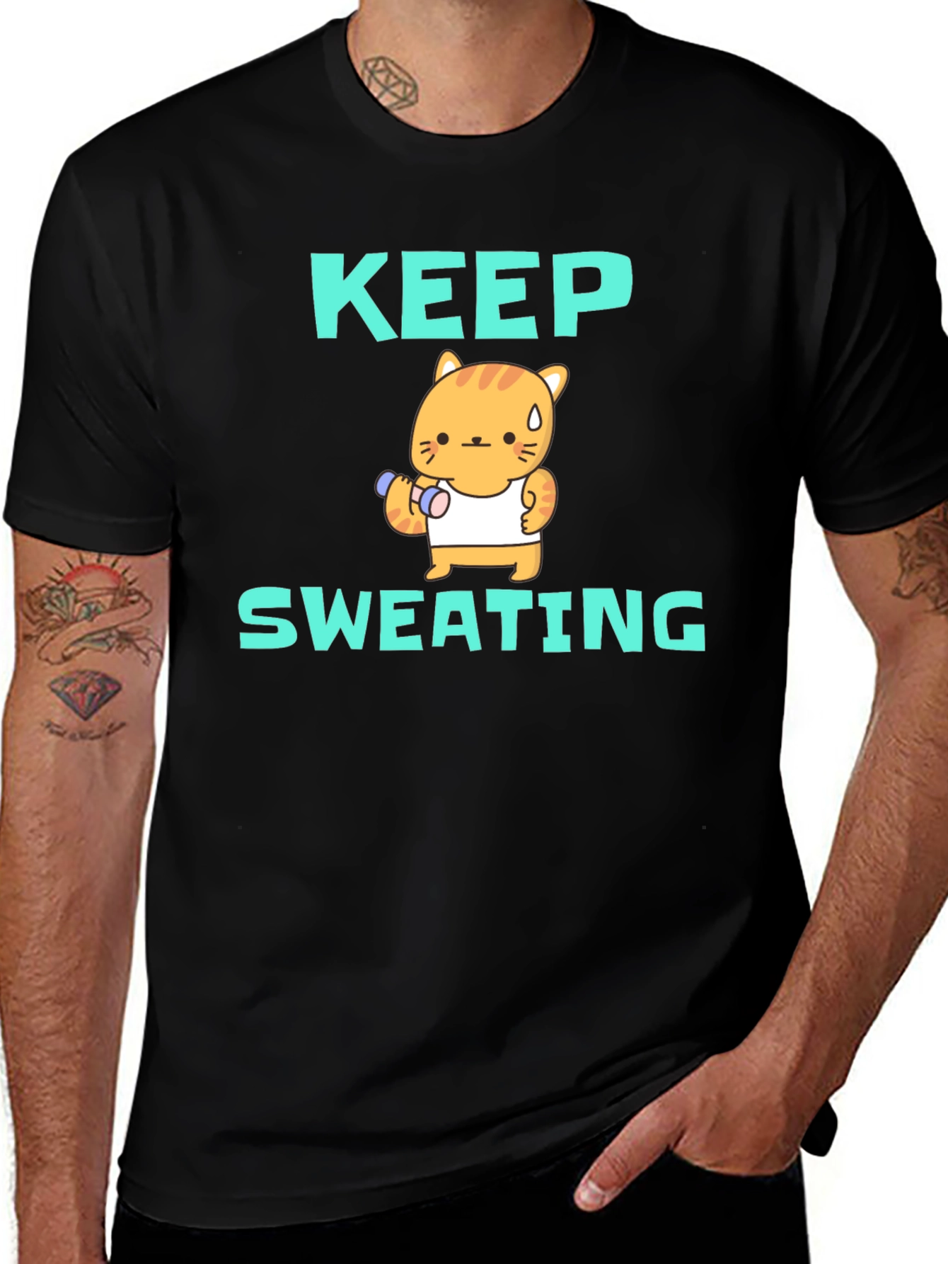 Keep Sweating T-Shirt - Workout Cat Graphic Tee