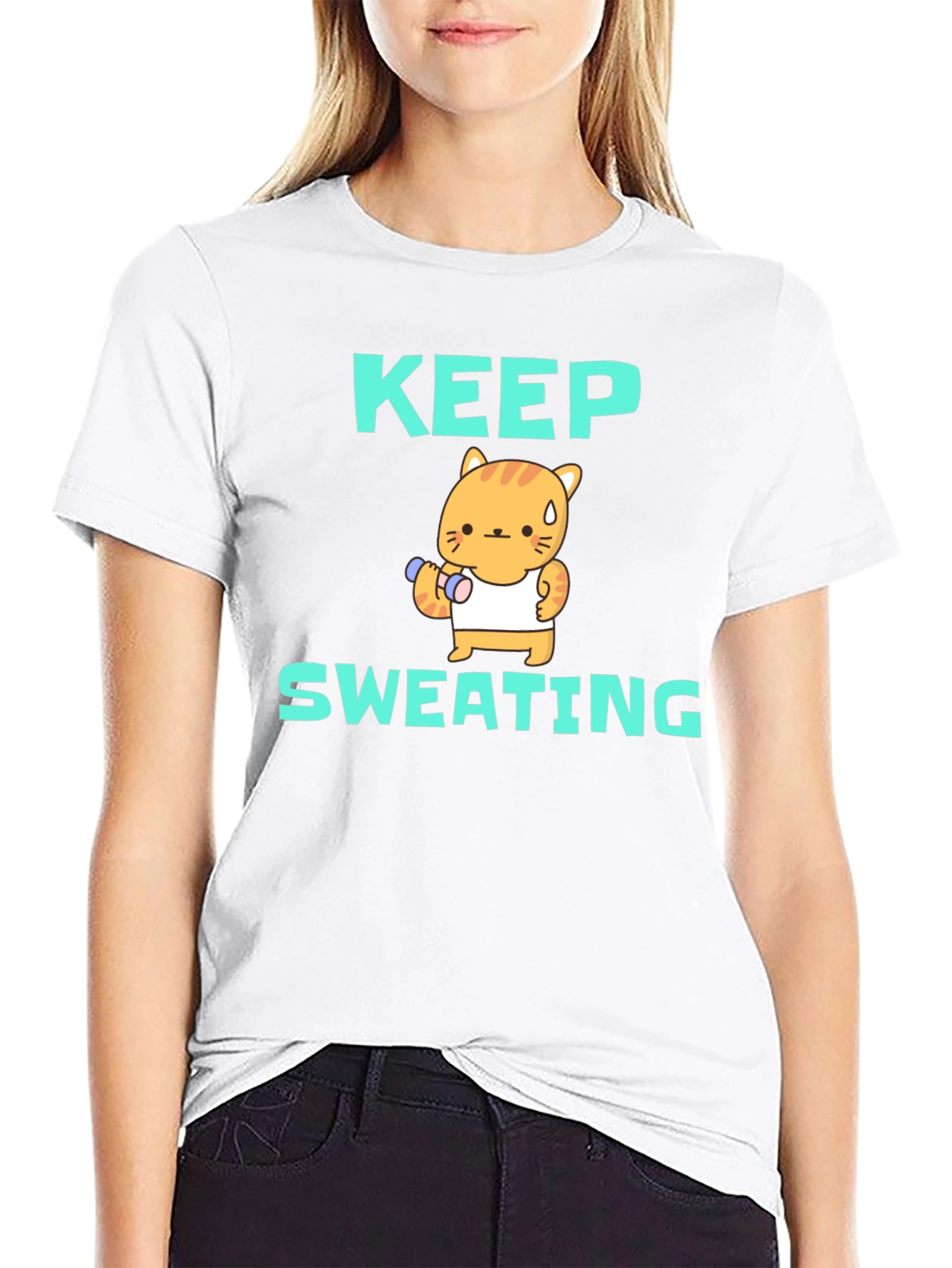 Keep Sweating T-Shirt - Workout Cat Graphic Tee