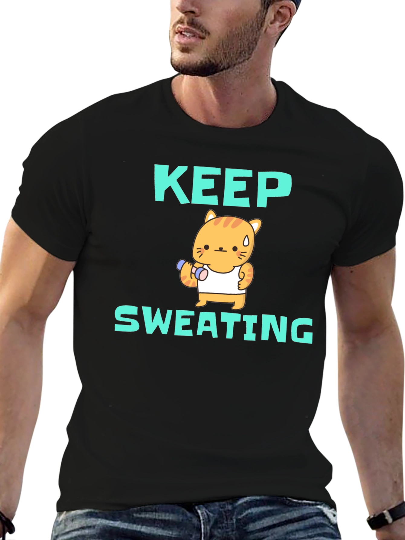 Keep Sweating T-Shirt - Workout Cat Graphic Tee