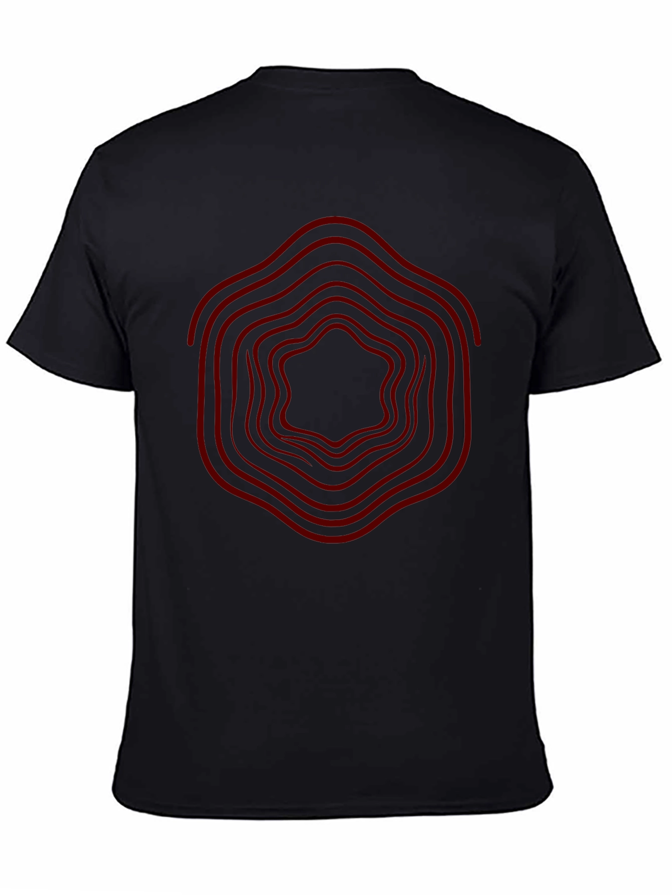 Geometric Red Wave Design Black T-Shirt