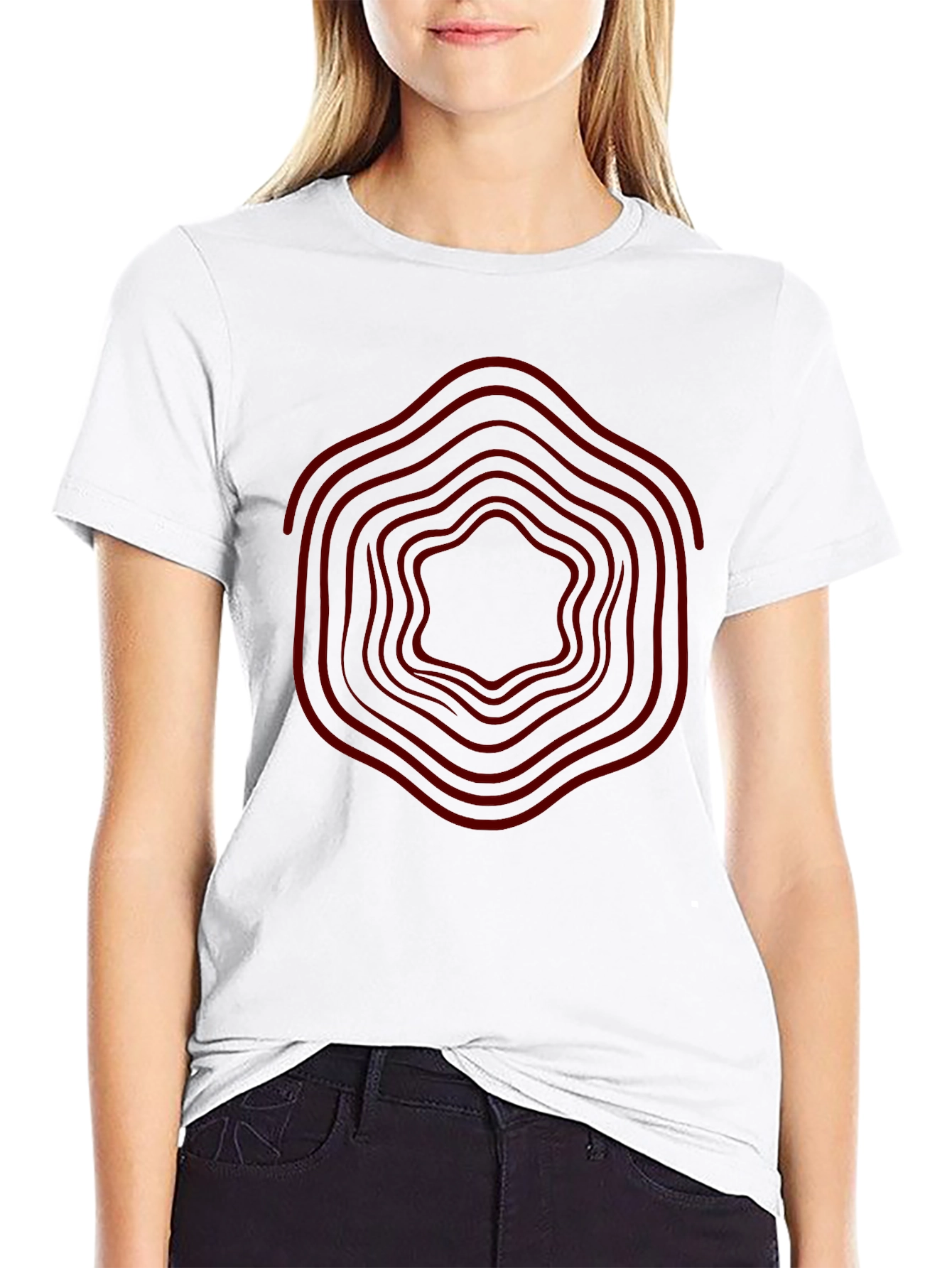 Geometric Red Wave Design Black T-Shirt