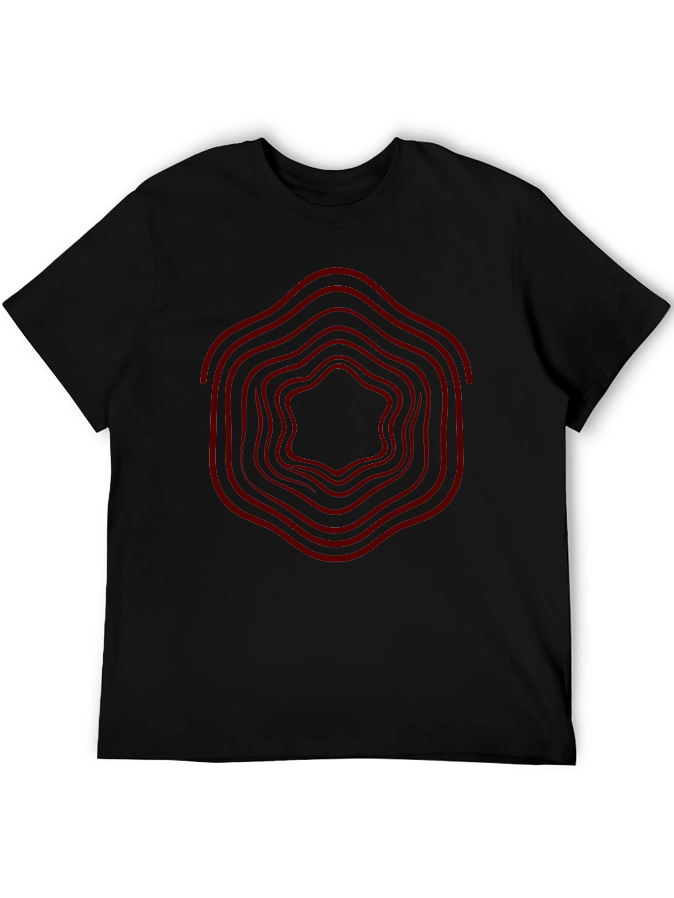 Geometric Red Wave Design Black T-Shirt