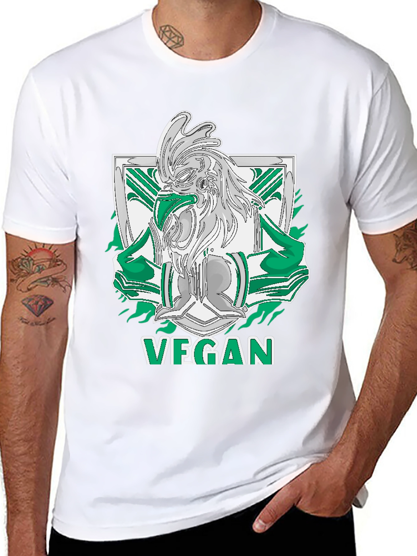 Vegan Rooster Graphic Tee - Black
