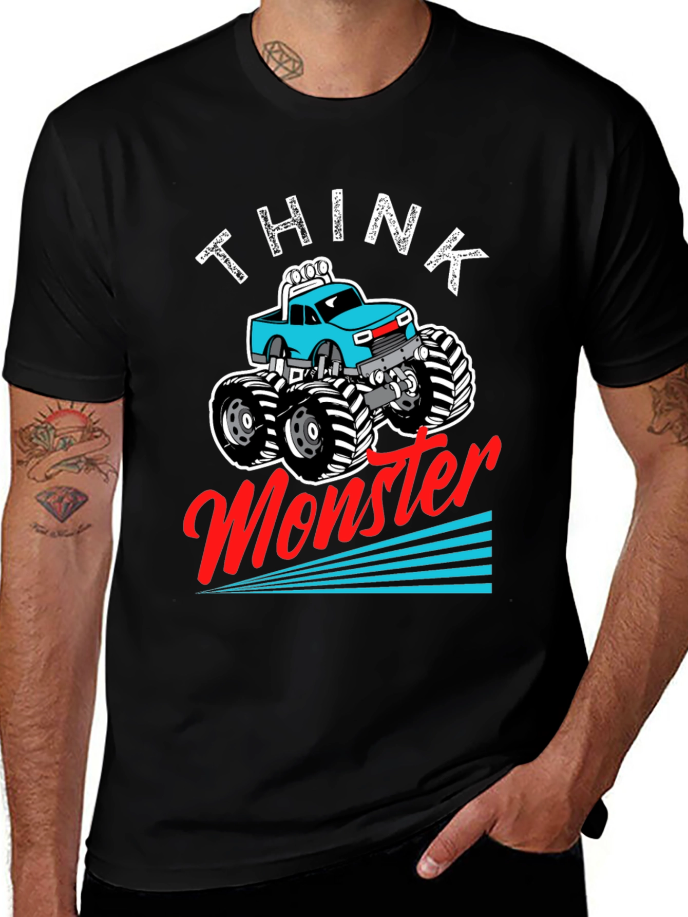 Think Monster Truck Graphic Tee - Black Cotton Blend